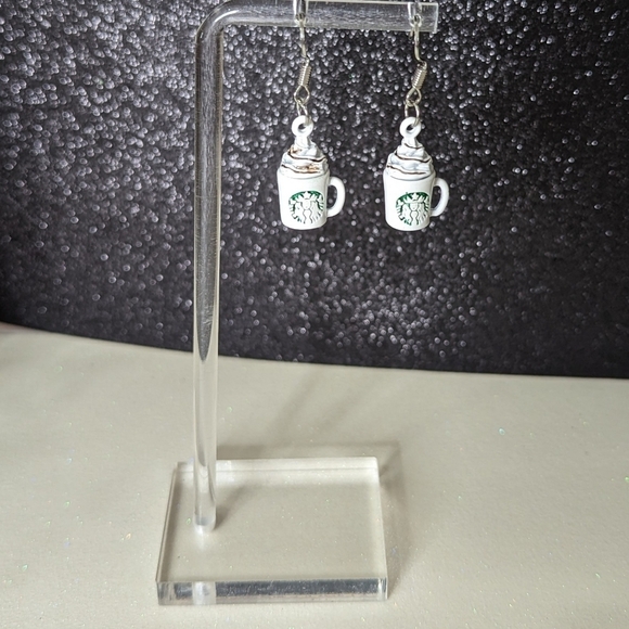 Coffee with whipped cream white drop earrings - Picture 4 of 7